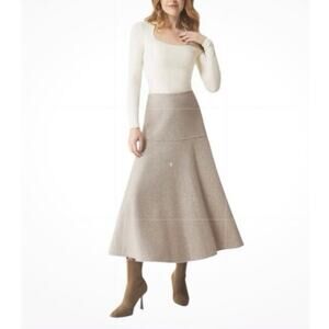 OGL Skirt Cashsoft Wool Like Flared Maxi Heather Oatmeal Beige Womens Size M NEW